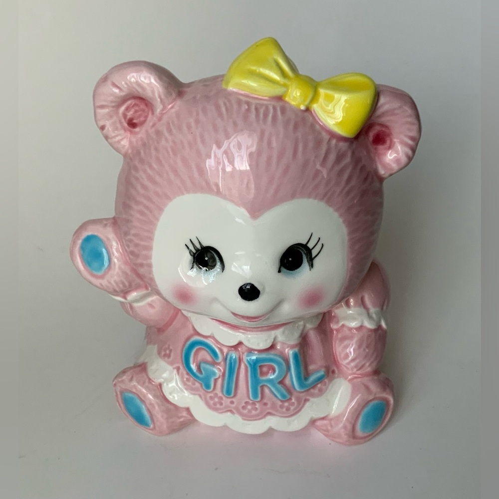 Vintage Pink Girl Bear Planter